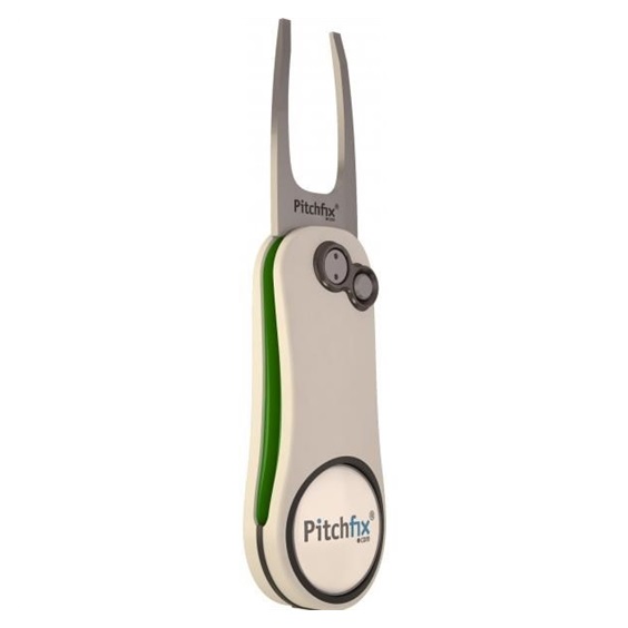 Pitchfix Hybrid 2.0 golf pitchfork + ballmarker, white/green