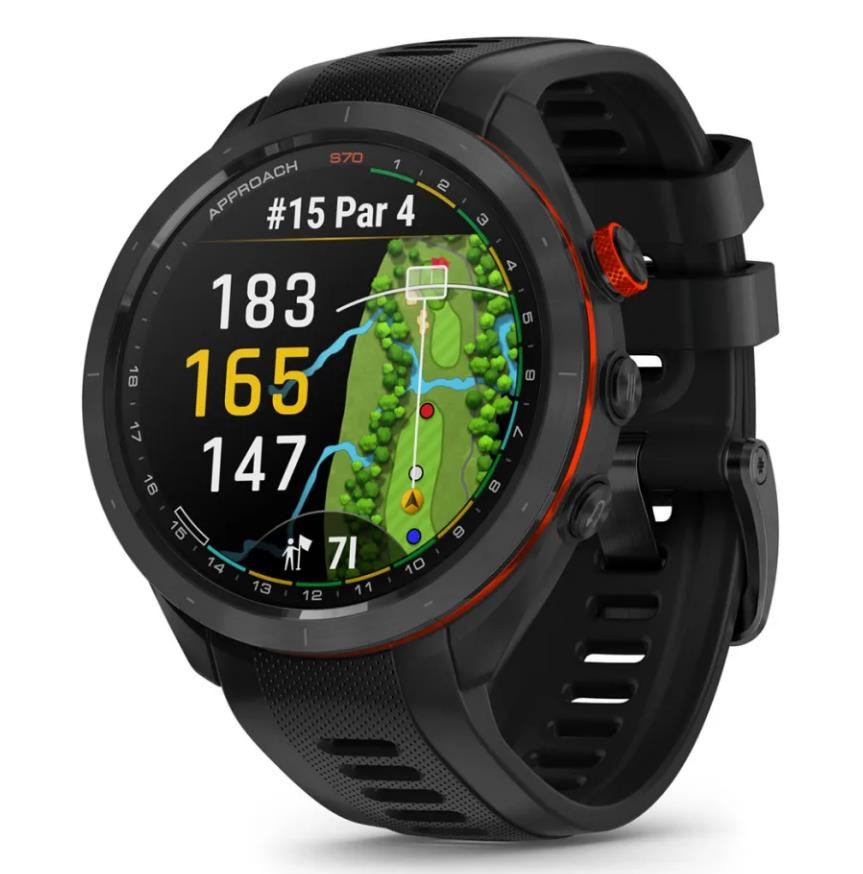 Garmin Approach S70 47 mm GPS zegarek golfowy, czarna ceramiczna luneta/czarny pasek silikonowy