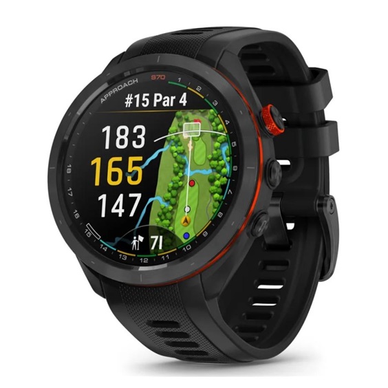 Garmin Approach S70 47 mm GPS zegarek golfowy, czarna ceramiczna luneta/czarny pasek silikonowy