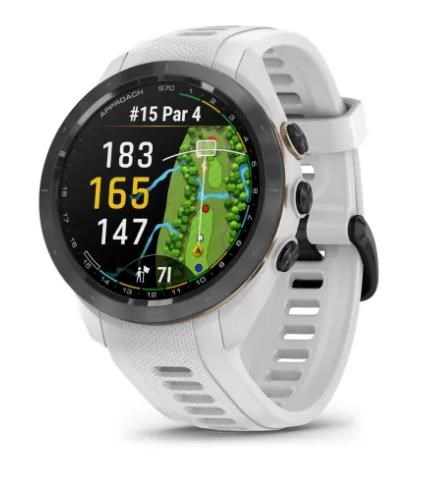 Garmin Approach S70 42 mm GPS zegarek golfowy, ceramiczna luneta czarna/pasek silikonowy biały
