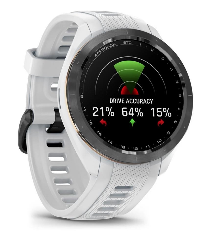 Garmin Approach S70 42 mm GPS zegarek golfowy, ceramiczna luneta czarna/pasek silikonowy biały