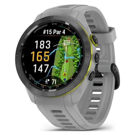 Garmin Approach S70 42 mm zegarek GPS, czarna ceramiczna luneta/pasek Powder Grey