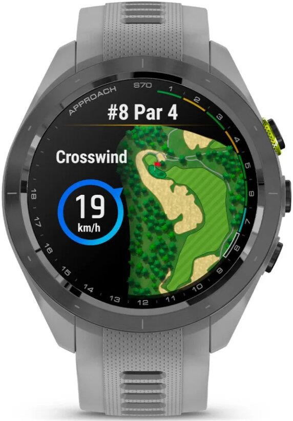 Garmin Approach S70 42 mm zegarek GPS, czarna ceramiczna luneta/pasek Powder Grey