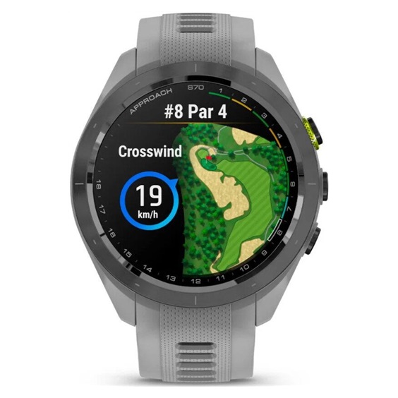 Garmin Approach S70 42 mm zegarek GPS, czarna ceramiczna luneta/pasek Powder Grey