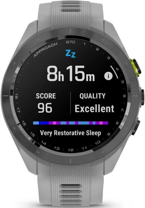 Garmin Approach S70 42 mm zegarek GPS, czarna ceramiczna luneta/pasek Powder Grey