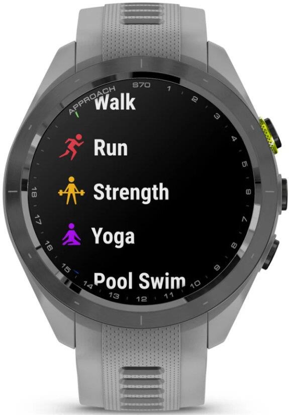 Garmin Approach S70 42 mm zegarek GPS, czarna ceramiczna luneta/pasek Powder Grey