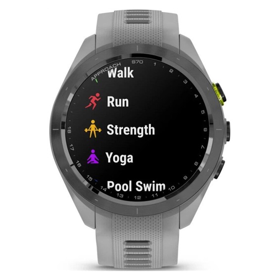 Garmin Approach S70 42 mm zegarek GPS, czarna ceramiczna luneta/pasek Powder Grey