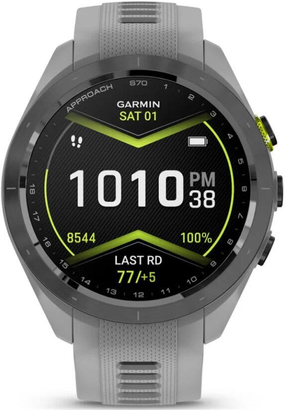 Garmin Approach S70 42 mm zegarek GPS, czarna ceramiczna luneta/pasek Powder Grey