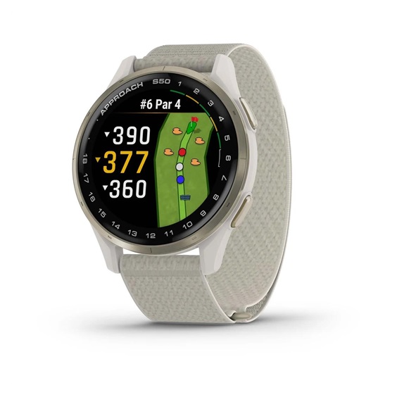 Garmin Approach S50 GPS zegarek, ivory nylon/cream gold aluminium