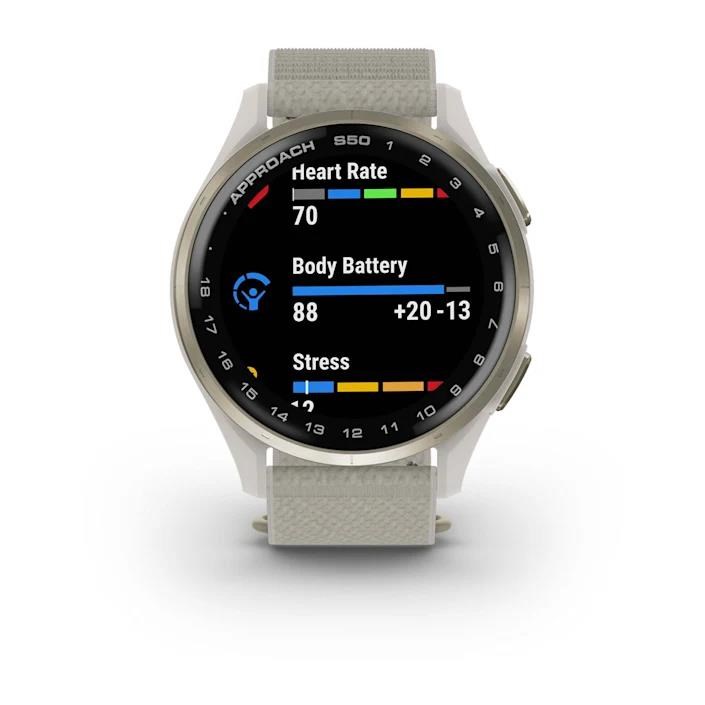 Garmin Approach S50 GPS zegarek, ivory nylon/cream gold aluminium