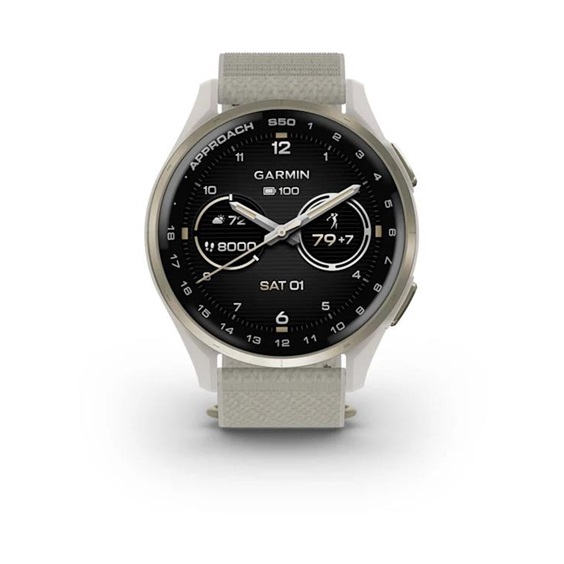 Garmin Approach S50 GPS zegarek, ivory nylon/cream gold aluminium