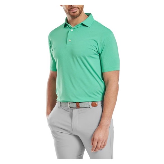 FootJoy Micro Feeder Stripe Lisle męskie polo, lagoon/mint
