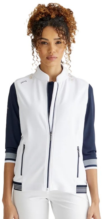 PING Dot Fleece damska kamizelka, biało/granatowa