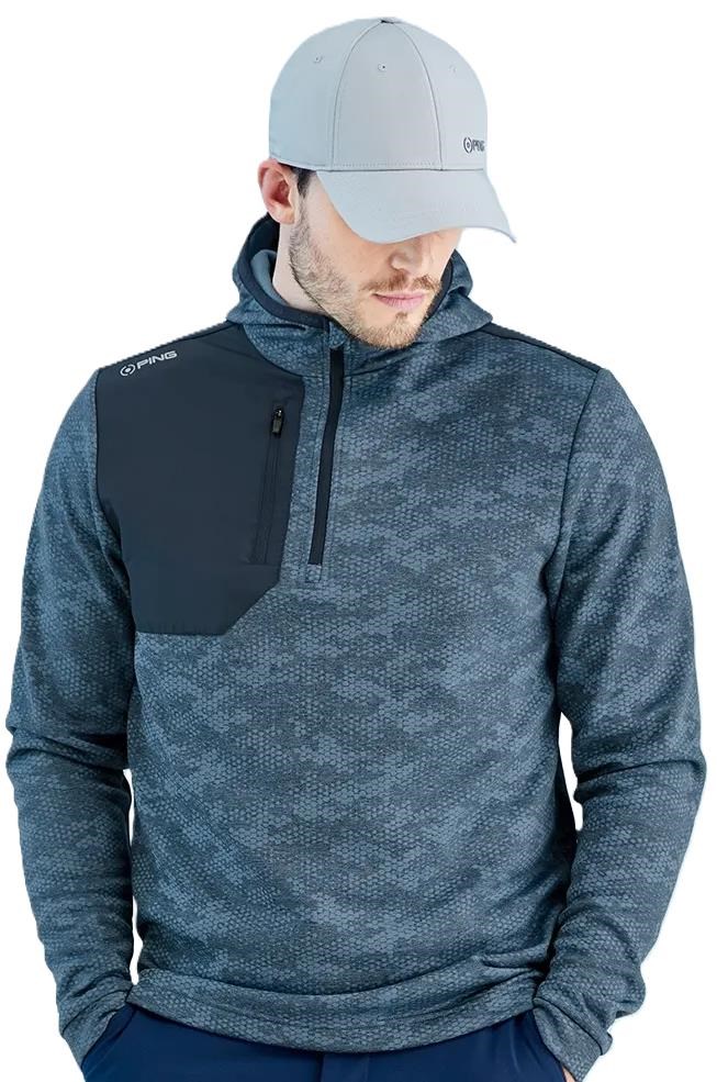 Ping Nexa Hooded half zip fleece męska bluza, blue fusion/navy