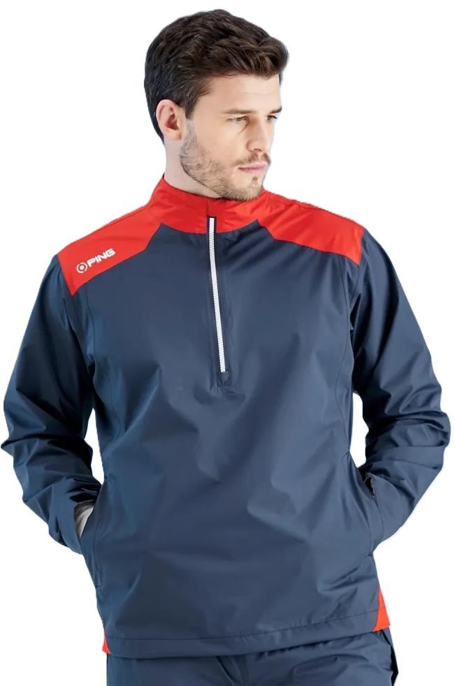 Ping AquaDrive Half-Zip waterproof męska kurtka wodoodporna, oxford blue/classic red