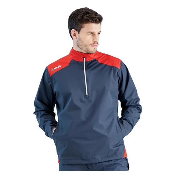 Ping AquaDrive Half-Zip waterproof męska kurtka wodoodporna, oxford blue/classic red