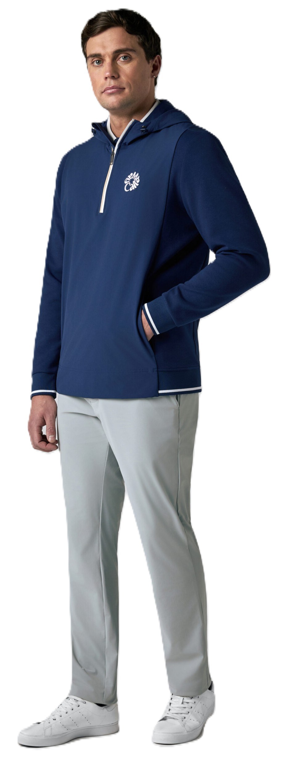 Callaway Mid Century Mixed Media Hooded 1/4 Zip męska bluza, medieval blue