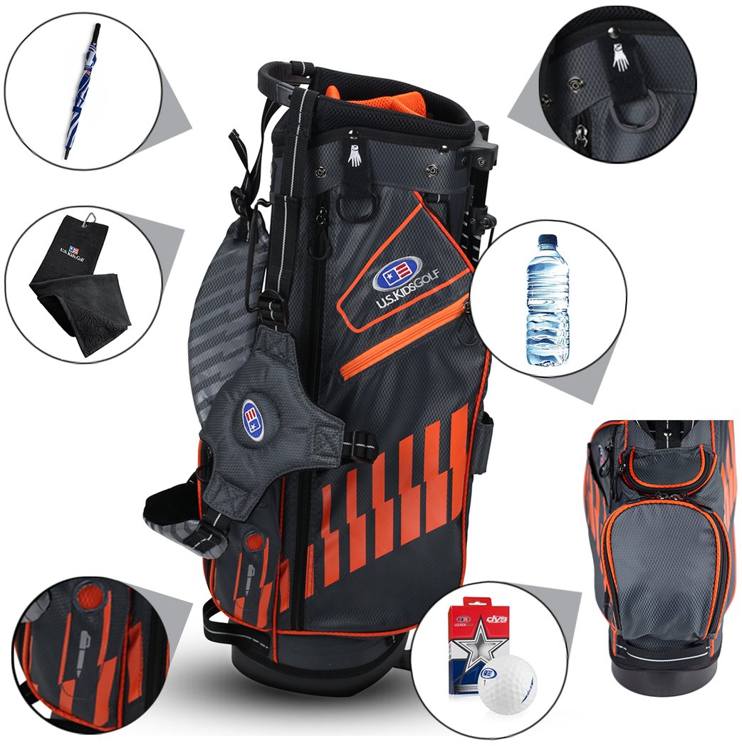 2022 U.S. Kids Golf UL51 (130 cm) WT20-s junior stand bag, szaro/pomarańczowy