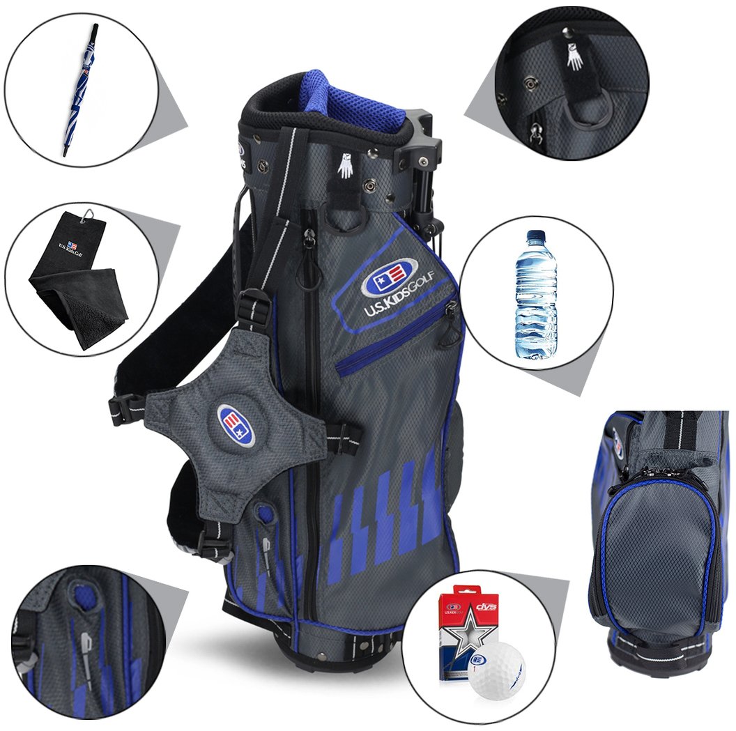 2022 U.S. Kids Golf UL45 (114 cm) WT25-s junior stand bag, szaro/niebieski