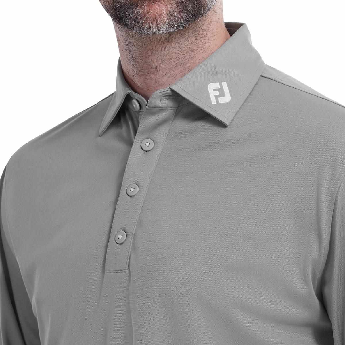 FootJoy Thermocool Self męskie polo z długim rękawem, szare