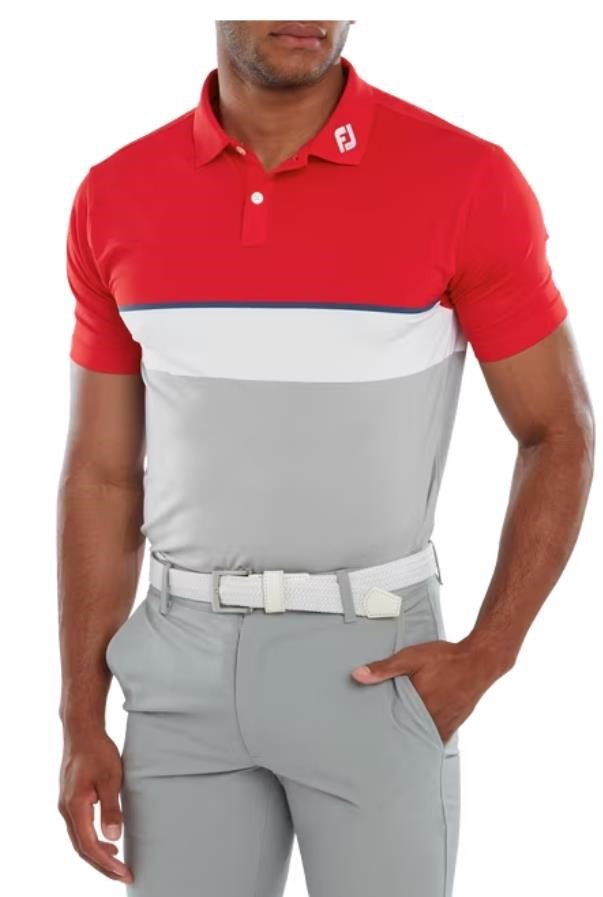 FootJoy Colour Theory Lisle męskie polo, czerwono/biało/szare