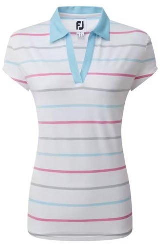 FootJoy Birdseye Stripe Smooth Jacquard damskie polo, biało/niebieskie