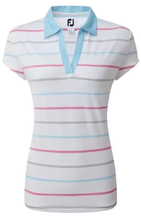 FootJoy Birdseye Stripe Smooth Jacquard damskie polo, biało/niebieskie