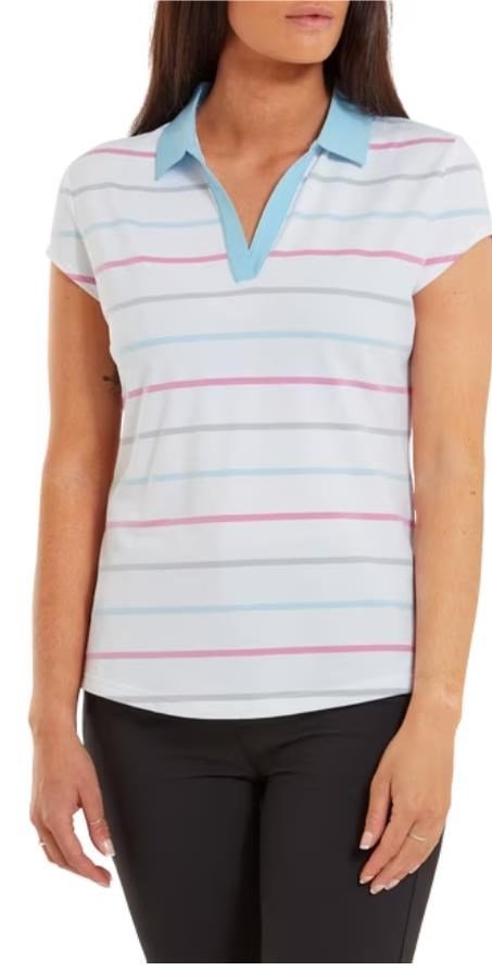 FootJoy Birdseye Stripe Smooth Jacquard damskie polo, biało/niebieskie