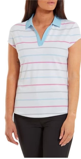 FootJoy Birdseye Stripe Smooth Jacquard damskie polo, biało/niebieskie