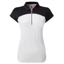 FootJoy Cap Sleeve Colour Block Lisle damskie polo, czarno/białe