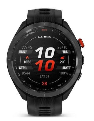 Garmin Approach S70 47 mm GPS zegarek golfowy, czarna ceramiczna luneta/czarny pasek silikonowy