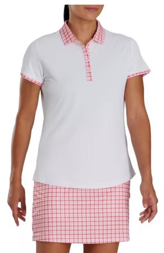 FootJoy Gingham Trim damskie polo, białe