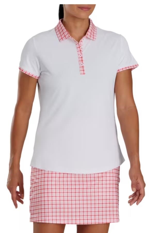 FootJoy Gingham Trim damskie polo, białe