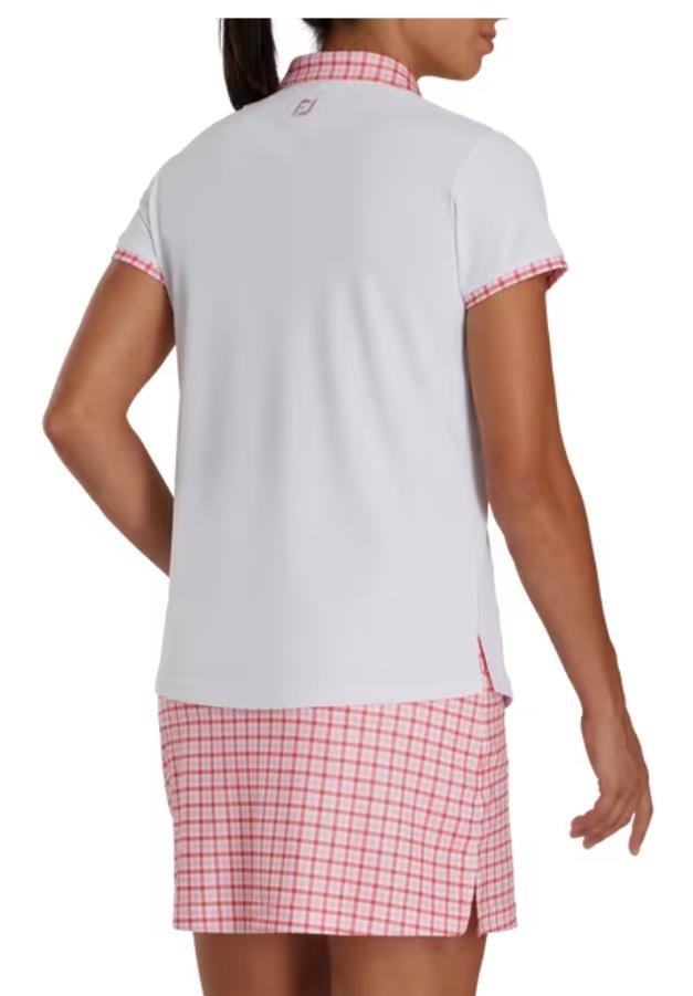 FootJoy Gingham Trim damskie polo, białe