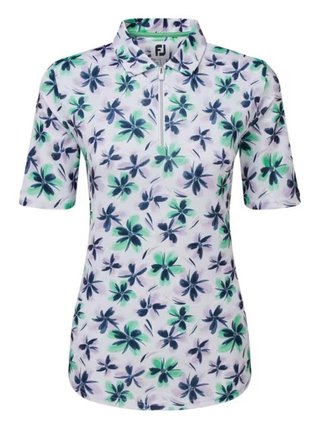 FootJoy 1/2 Sleeve Floral Print Lisle damskie polo, fioletowo/zielono/fioletowe