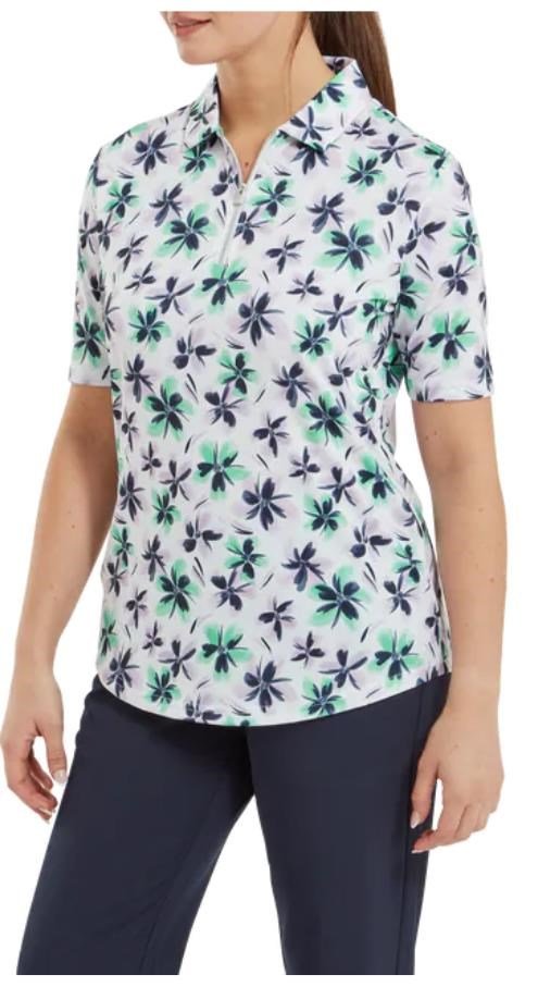 FootJoy 1/2 Sleeve Floral Print Lisle damskie polo, fioletowo/zielono/fioletowe