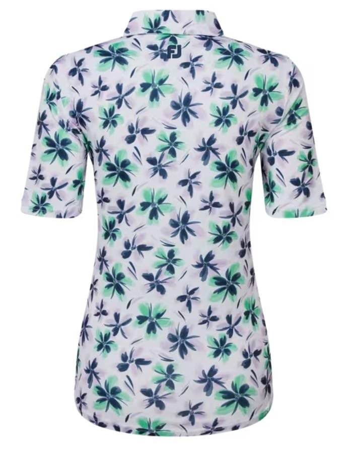 FootJoy 1/2 Sleeve Floral Print Lisle damskie polo, fioletowo/zielono/fioletowe