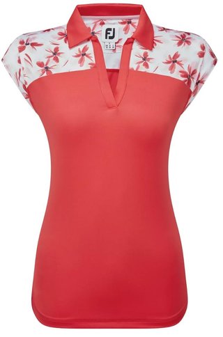 FootJoy Blocekd Floral Print Lisle damskie polo, czerwone