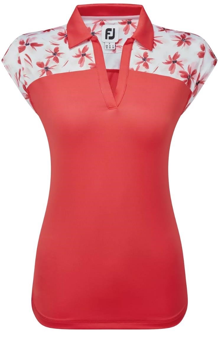 FootJoy Blocekd Floral Print Lisle damskie polo, czerwone
