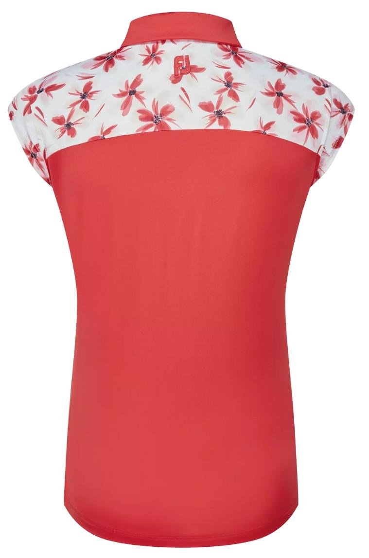 FootJoy Blocekd Floral Print Lisle damskie polo, czerwone