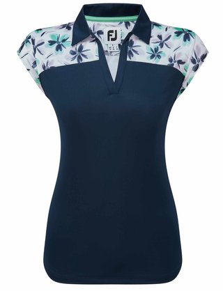 FootJoy Blocekd Floral Print Lisle damskie polo, granatowe