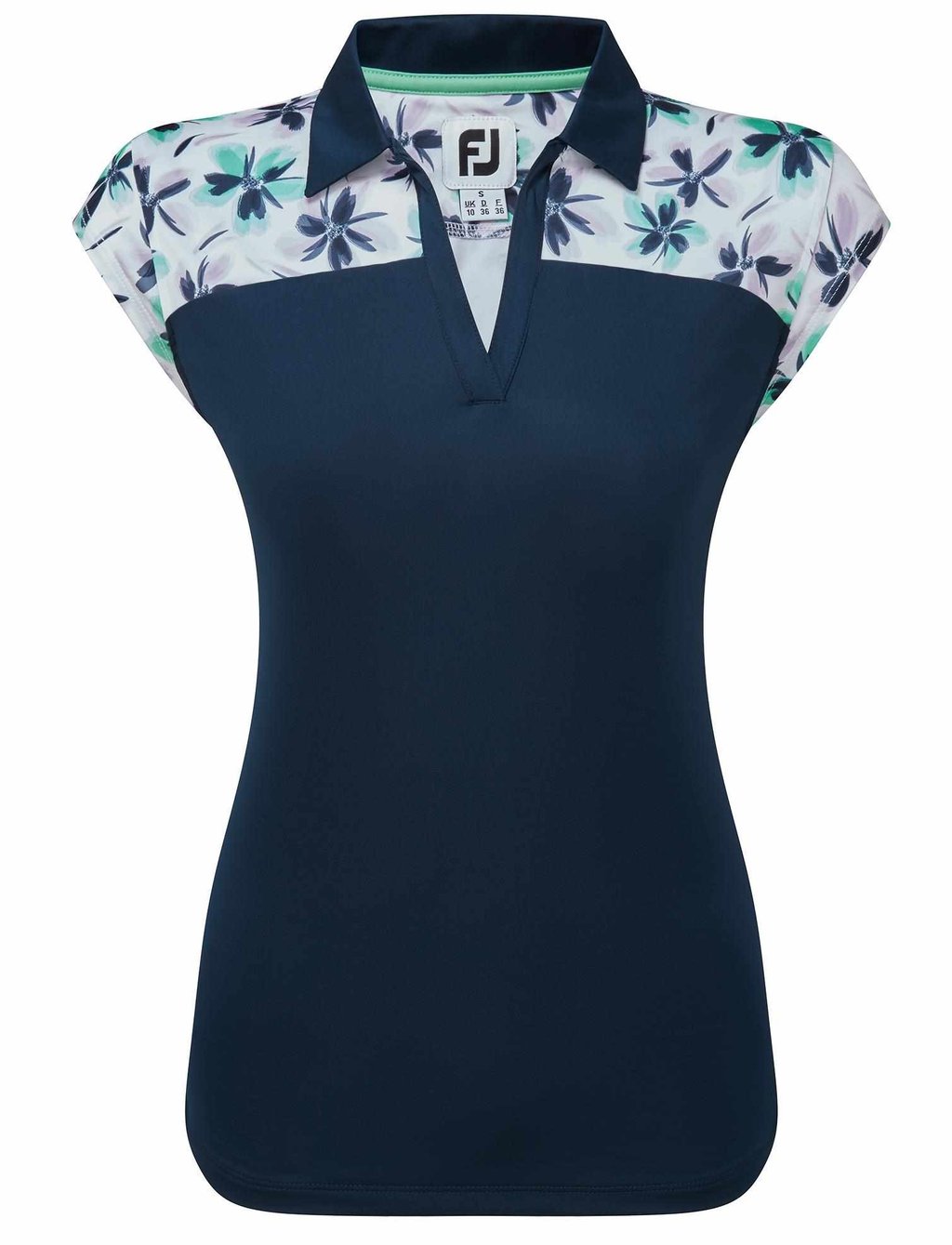FootJoy Blocekd Floral Print Lisle damskie polo, granatowe