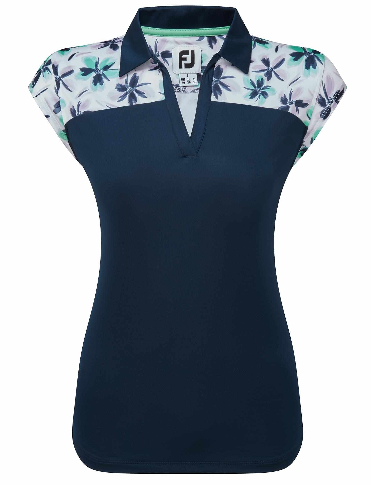 FootJoy Blocekd Floral Print Lisle damskie polo, granatowe
