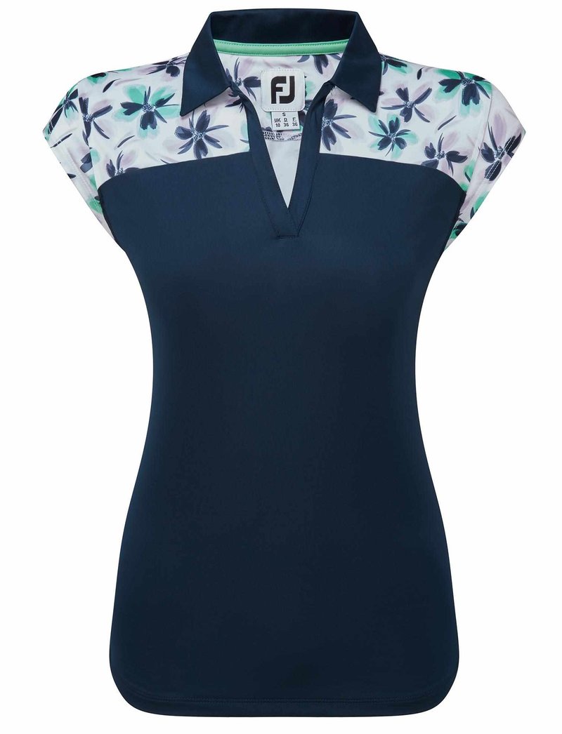 FootJoy Blocekd Floral Print Lisle damskie polo, granatowe