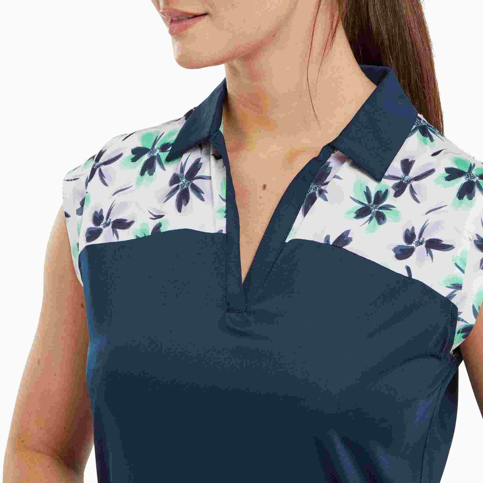 FootJoy Blocekd Floral Print Lisle damskie polo, granatowe