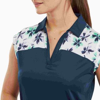 FootJoy Blocekd Floral Print Lisle damskie polo, granatowe