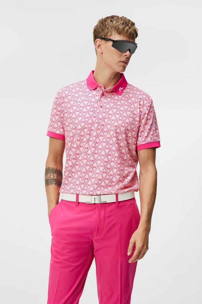 J.Lindeberg Tour Tech Regular Fit Print męskie polo, geo powder pink