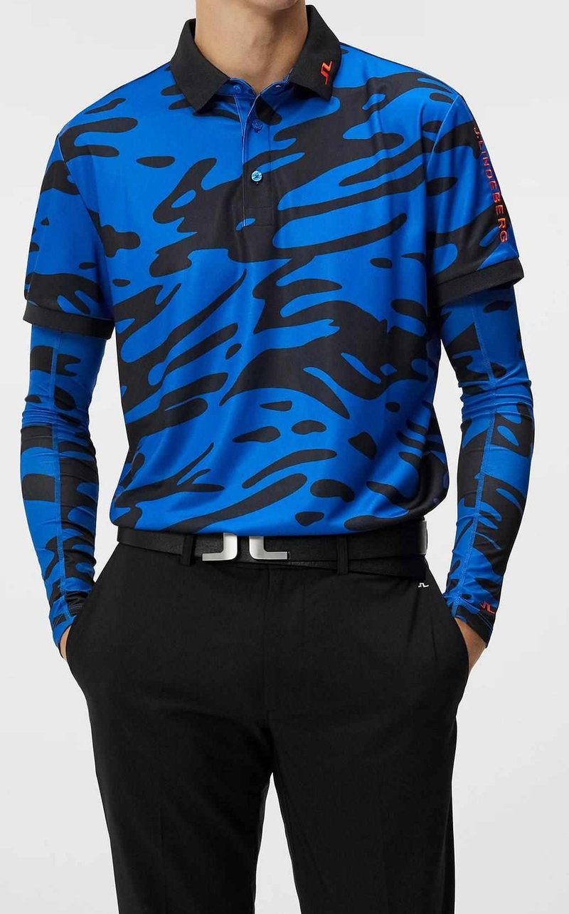 J.Lindeberg Tour Tech Regular Fit Print męskie polo, neptune nautical blue