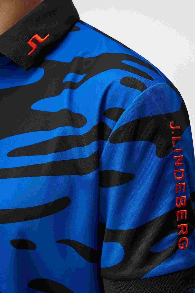 J.Lindeberg Tour Tech Regular Fit Print męskie polo, neptune nautical blue