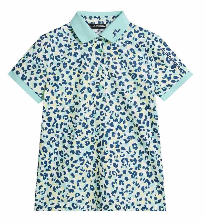 J.Lindeberg Tour Tech Print damskie polo, leopard aruba blue